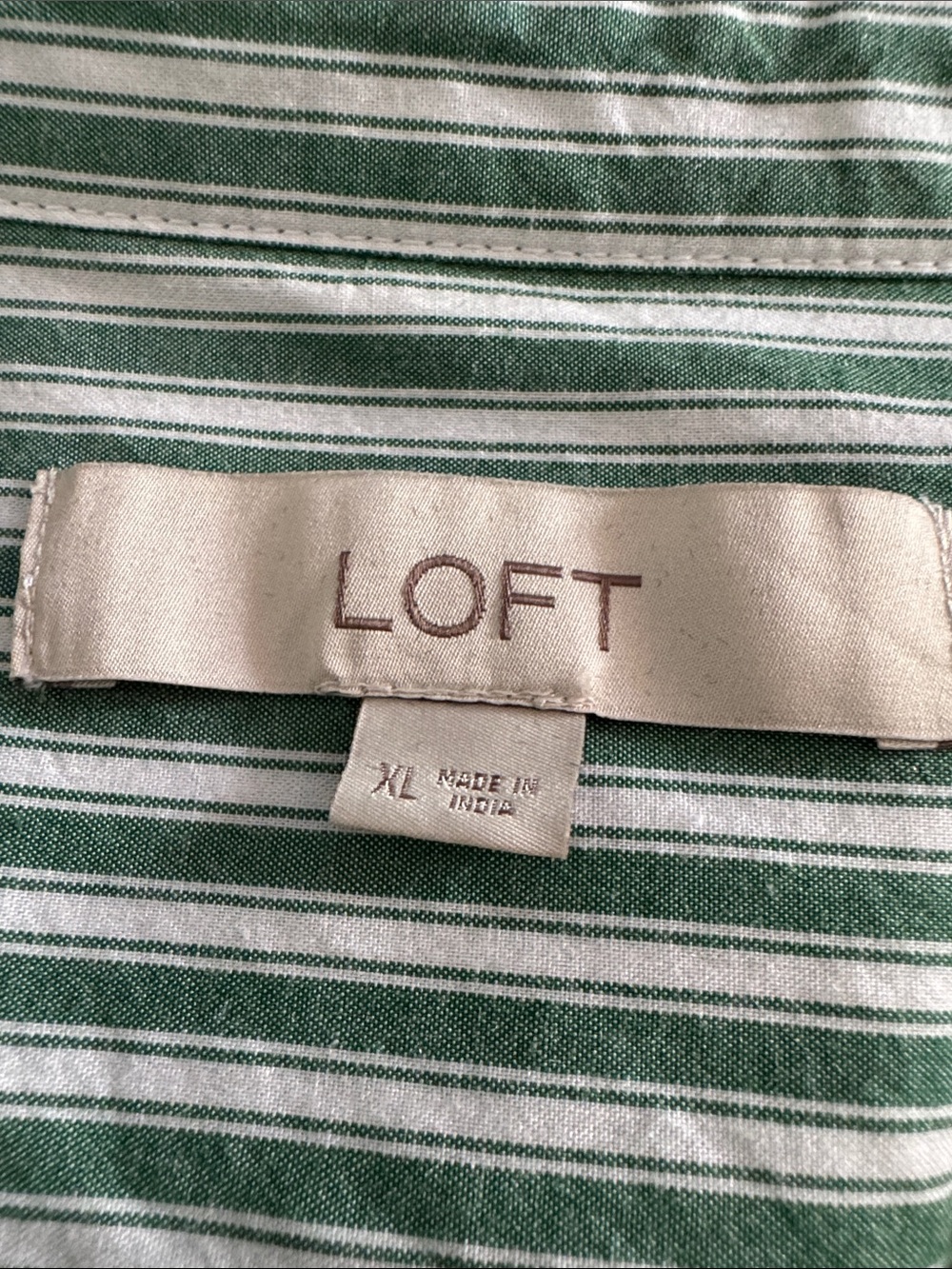 LOFT Green and White Striped Button-Down Shirt - Picture 4 of 5